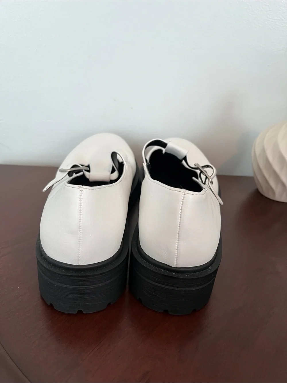 NWT Soda White T-Strap Mary Jane Platform Shoes with Black Sole